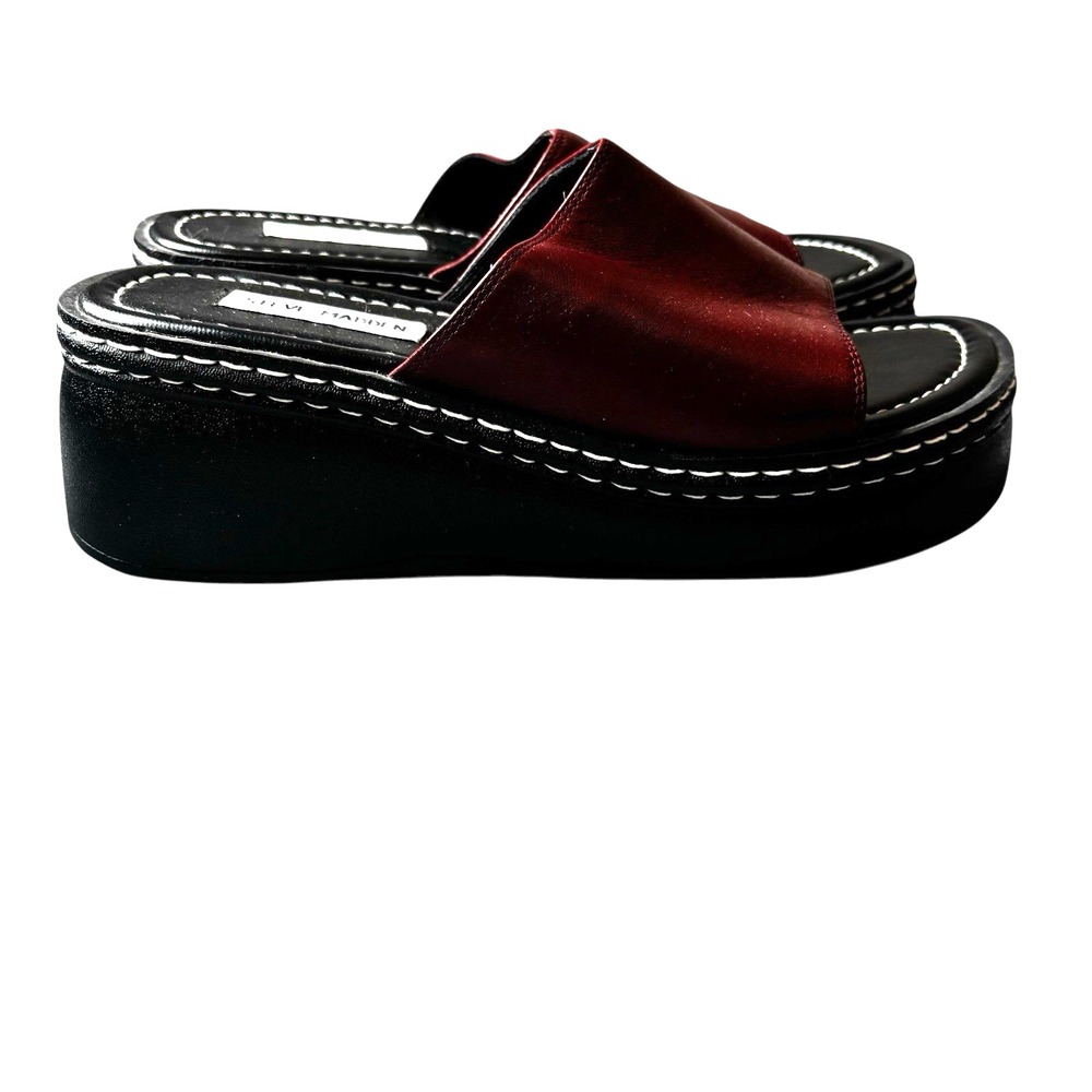 Steve Madden Clog Slip Ons Size 9 Burgundy Leather Upper Open Toe - Picture 2 of 11